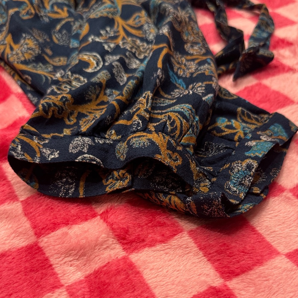 Lucky Brand Navy Floral Wrap Top with Orange Accents - Picture 5 of 6